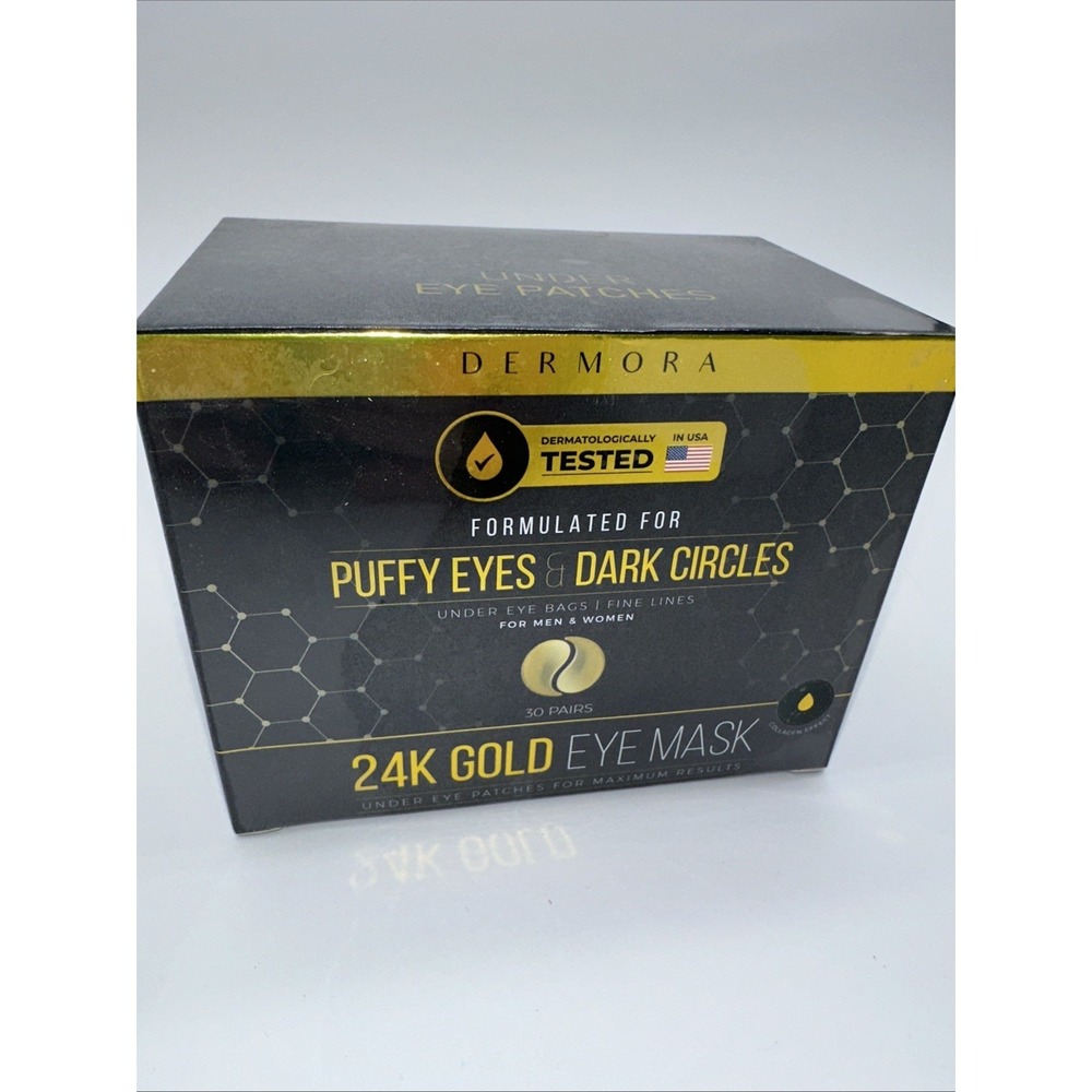 Dermora 24K Gold Eye Mask for PUFFY EYES & DARK CIRCLES - 30 Pairs - Sealed